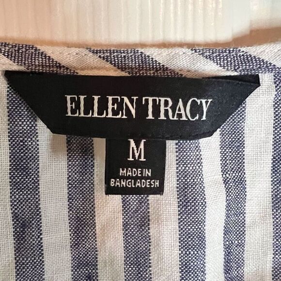 Ellen Tracy Womens Sleeveless Striped Button Linen Nautical Top Size Medium‎ - Picture 6 of 8